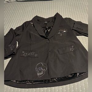 Black Blazer with Skull and Star Embroidery